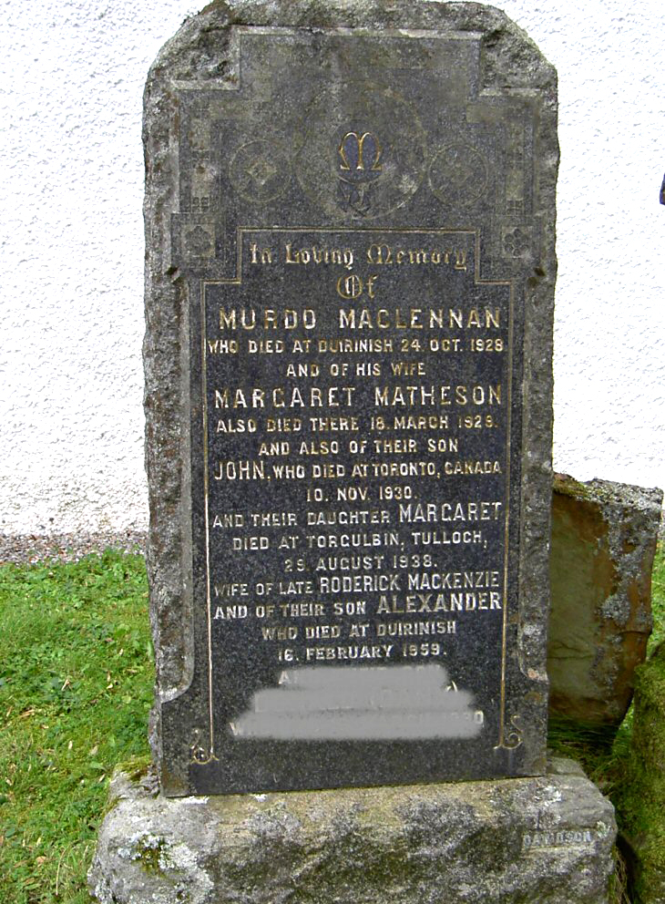 Photo of headstones/Murdo MacLennan (d 1928) hdstn Lochalsh chyd